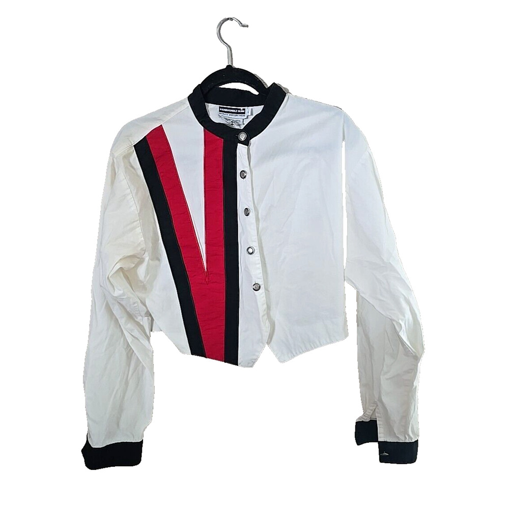 VTG Panhandle Slim White Cowboy Western Cropped Button Down Shirt Womans Large